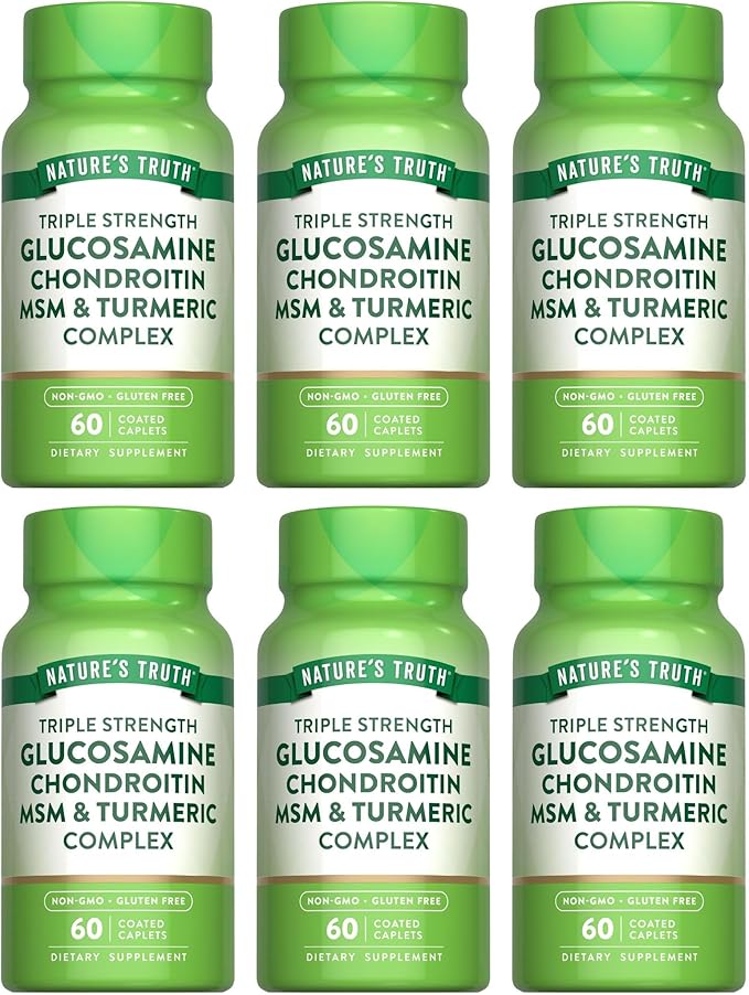 Nature's Truth Triple Strength Glucosamine Chondroitin MSM Complex Dietary Supplement - 60 Coated Caplets Pack of 6