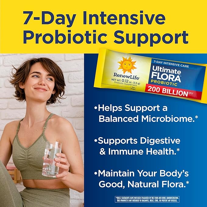 Renew Life Ultimate Flora Probiotic Powder 200 Billion CFU | 7 Packets | Digestive Health | Immune Health | Dairy Free