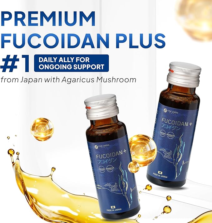 FINE JAPAN Fucoidan Plus Drink – Premium Brown Seaweed Supplement with Seaweed Extract Agaricus Mushroom &amp Coix Seed – 10 Bottles (50ml Each)