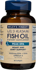 Wiley's Finest Wild Alaskan Fish Oil Peak EPA - Triple Strength Peak EPA &amp DHA Supplement - 1000mg Fish Oil - Omega-3s for Joint Health Support - 30 Softgels (30 Servings)