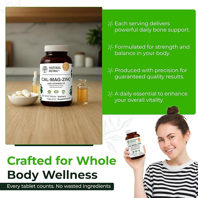 Natural Nutra Calcium Magnesium Zinc with Vitamin D3 - CMZ Supplement | Bone Strength Immune Support Muscle &amp Nerve Health - Cal-Mag Zinc Supplement - Digestion Support - 250 Tablets (Pack of 2)