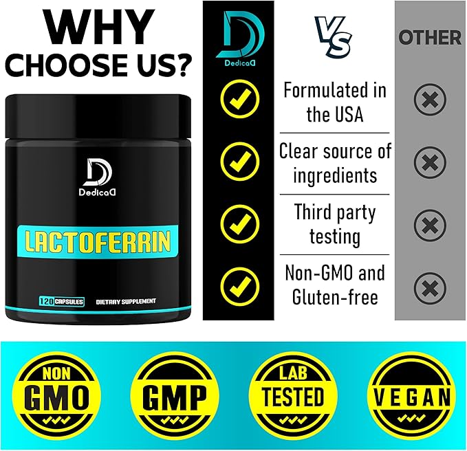 500Mg Lactoferrin Supplement - 120 Capsules for 2-Month Supply