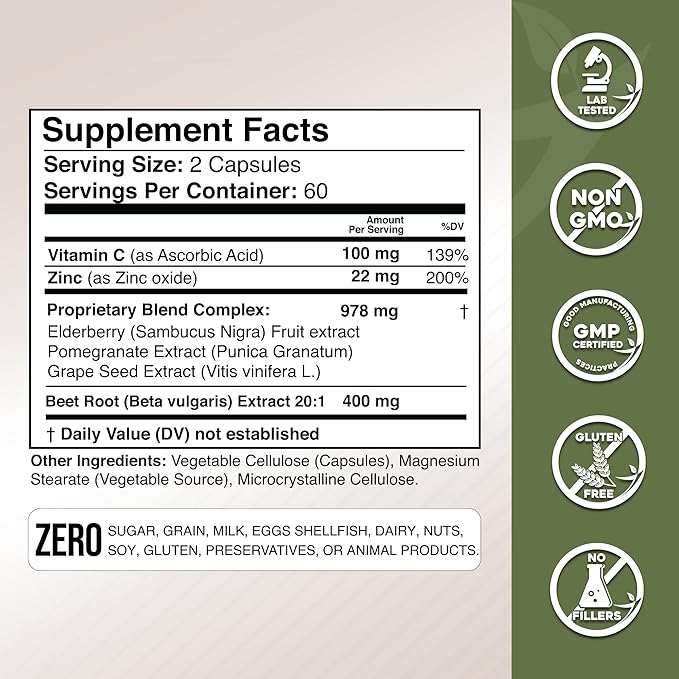 Gade Nutrition Beet Root Capsules Concentrated | Extra Strength Beetroot Extract Formula | Elderberry with Vitamin C and Zinc Pomegranate Grape Seed |Made in USA (Pack of 2)