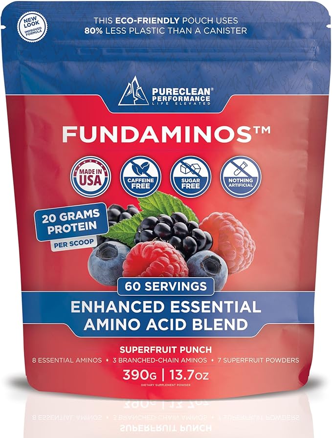 FundAminos EAA + BCAA Amino Acid Powder | Organic Vegan Plant-Based | Complete Essential Aminos for Everyday Nutrition | Optimized Protein Utilization | Refreshing Superfruits Blend - 60 Servings