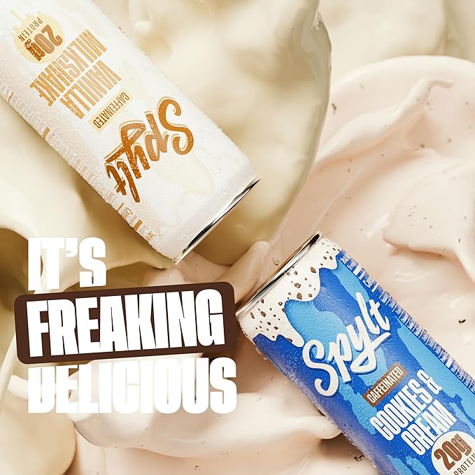 Spylt High Protein Cookies &amp Cream/Vanilla Milk with 60mg Caffeine &amp 20g Protein - 90 Calories Ready to Drink Sugar Free Lactose Free Milk Perfect for Workout Recovery &amp Afternoon Pick