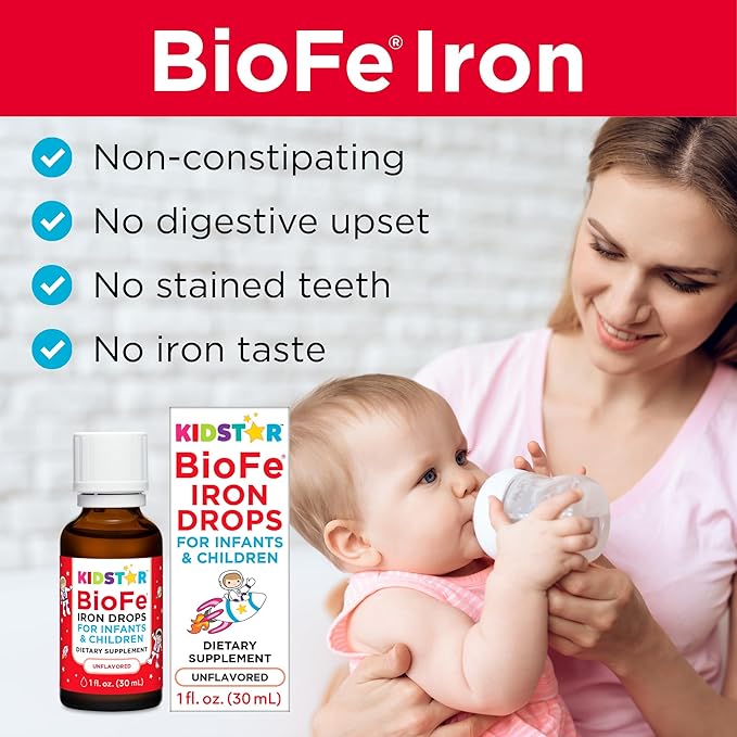 BioFe Pure Iron Drops Unflavored for Infants and Children 1 Fl. Oz. 10mg Elemental Iron Micronized and Microencapsulated Iron