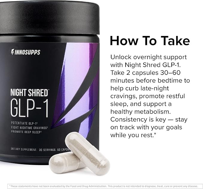 InnoSupps Night Shred GLP-1 - Nighttime Metabolic + Sleep Support* - Akkermansia + Ashwagandha - 60 Capsules. 30 Servings.