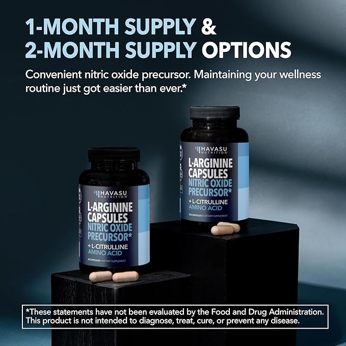 L-Arginine Capsules with L-Citrulline - Nitric Oxide Supplement - L Arginine and L Citrulline Blend - 120 Count - Vegan Non-GMO Capsules for Performance Endurance and Muscle Support - 2 Month Supply