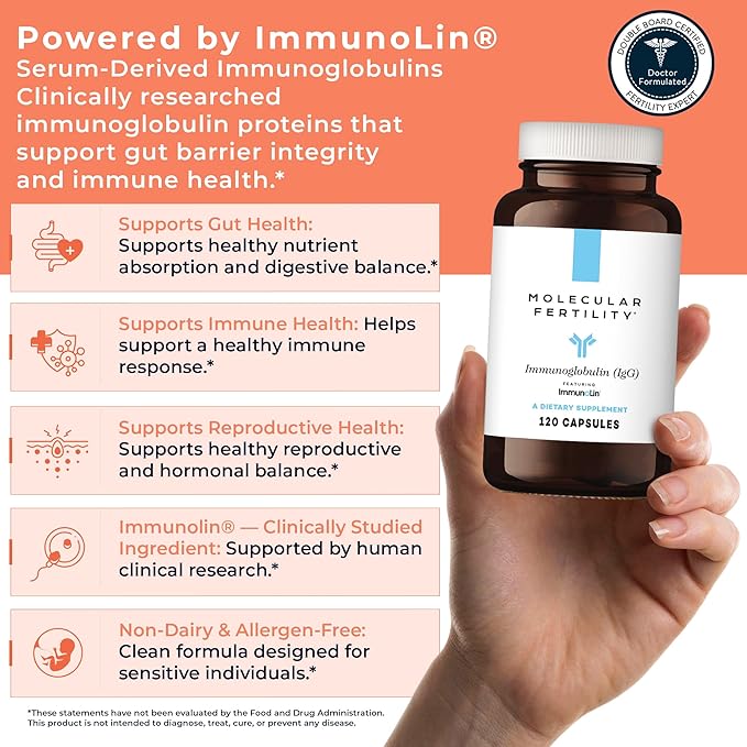 Immunoglobulin IgG Supplement for Men &amp Women - Dairy-Free Bovine Colostrum Alternative - IGA IgM ImmunoLin for Immune Support Gut Health Reproductive Wellness - 60 Servings