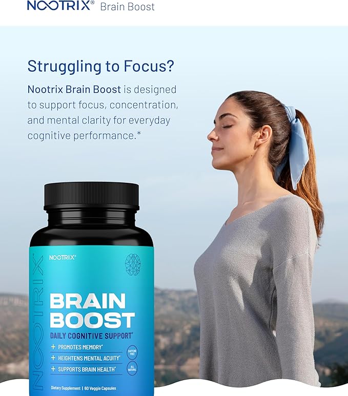 Nootrix Brain Boost Nootropic Supplement | Supports Memory Mental Focus Cognitive Health &amp Energy | Promotes Healthy Mood &amp Brain Function | Ginkgo Biloba &amp DMAE | 60 Capsules