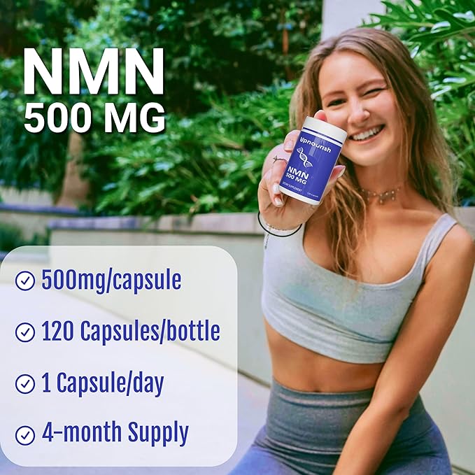 UpNourish NMN 500mg 120 Capsules - Beta Nicotinamide Mononucleotide NAD Supplement - Nicotinamide Riboside Alternative for Women &amp Men