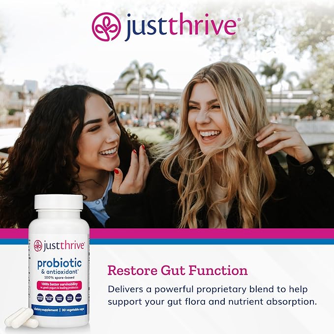 Just Thrive Probiotic &amp Antioxidant 30 Caps &amp PREbiotic 120 Caps Bundle Spore-Based Digestive &amp Immune Support Prebiotic Blend Gut Health Gluten-Free- 30-Day Supply