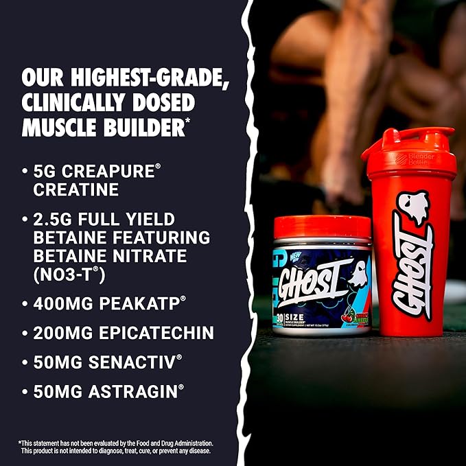 GHOST Size Muscle Builder Dietary Supplement - Cherry Limeade 30 Servings – Support Muscle Growth &amp Strength Building for Men &amp Women - Creatine &amp Betaine - Free of Sugar &amp Gluten