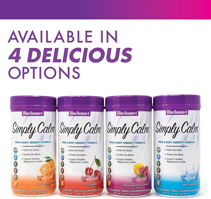 Bluebonnet Nutrition Simply Calm Powder for Calm* Muscle Cramps* Stress Relief* Soy-Free Gluten-Free Non-GMO Kosher Certified Dairy-Free Vegan 16 oz 82 Servings Raspberry Lemon Flavor