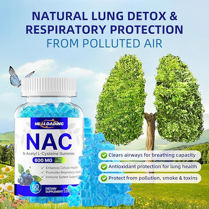 NAC Supplement N-Acetyl Cysteine: NAC Gummies 600MG for Respiratory Health Liver Detox &amp Antioxidant Support 30 Day Supply