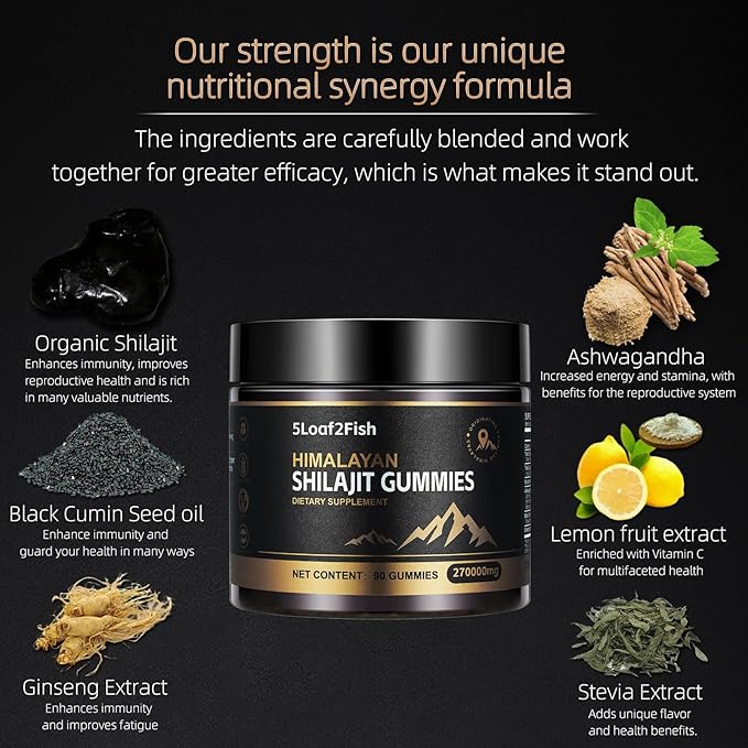 Organic Shilajit Gummies Pure Himalayan Shilajit Gummies For Men Supplement Gold WomenNatural 85+ Trace Minerals Ashwagandha Black Seed Oil Extract 90 Gummies