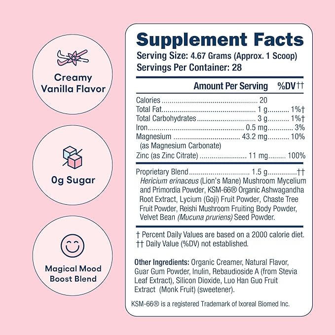 Love Sweat Fitness Mood &amp Stress Support Supplement for Women | Ashwagandha B Vitamins &amp Magnesium Powder | Focus Calm &amp Balance | Miss Congeniality Vanilla | Vegan Non-GMO | 28 Serving