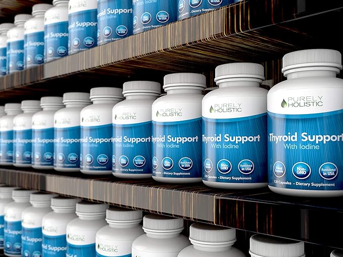Thyroid Support Supplement with Iodine - 120 Capsules - 2 Month Supply - with L-Tyrosine B12 Magnesium Ashwagandha Kelp &amp More - Formulated for Women - Non GMO