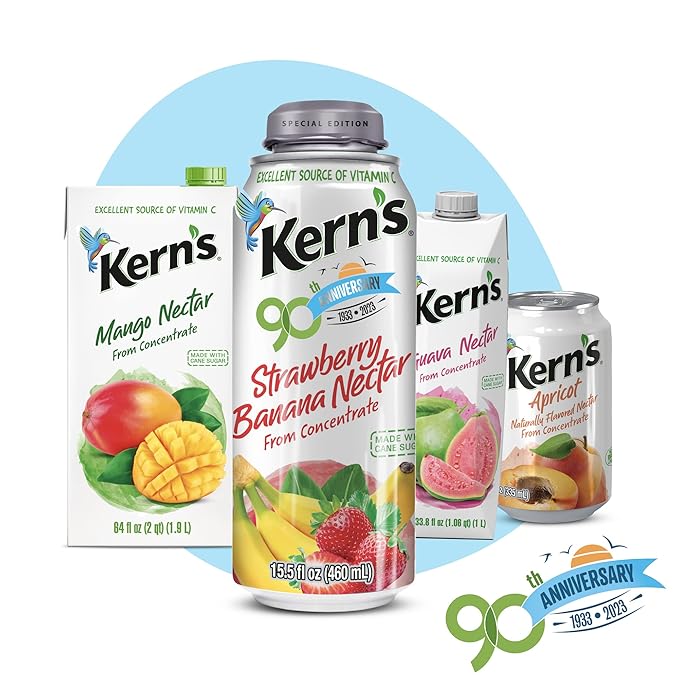 Kern’s Peach Juice Nectar - Peach Nectar Made with Fresh Fruit Puree - Tropical Fruit Juice Concentrate for Smoothie Mix Cocktail Mixers Kids Drinks &amp Mexican Beverages - 32.4oz 12 Pack Carton