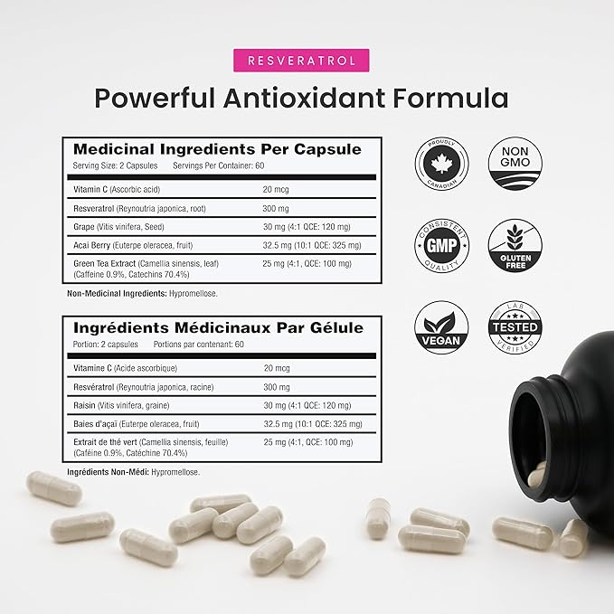 NutraChamps Resveratrol Supplement Extra Strength Formula for Healthy Aging Immune Support 60 Vegan Capsules