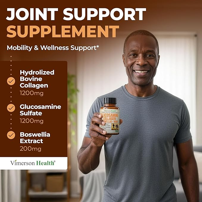 Glucosamine Chondroitin MSM with Hydrolyzed Collagen Peptides - Joint Support Supplement with Quercetin Bromelain &amp Boswellia Extract - Collagen pills for Hair Skin Nails - FSA Eligible 2 Pack