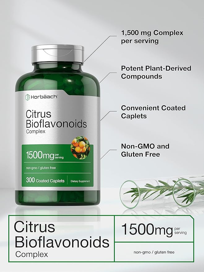 Horbäach Citrus Bioflavonoids Supplement | 1500mg | 300 Caplets | Vegetarian Non-GMO and Gluten Free Formula | Value Size