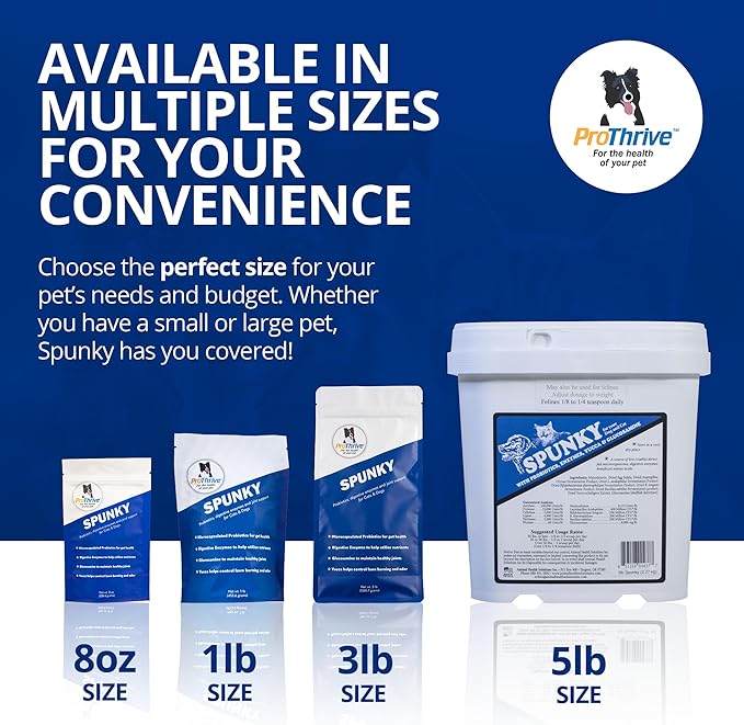 Spunky Digestive Supplement - Probiotics Digestive Enzymes Joint Support for Cats and Dogs | Gut Health | Pet Probiotics for Dogs and Cats - 5lb