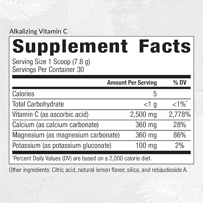 Equilife Alkalizing Vitamin C 2500 mg per Serving Immunity Support Supplement with Magnesium Calcium &amp Potassium Easy Absorption Powder Formula Gluten Free Non GMO Lemon Splash Flavor 8.3
