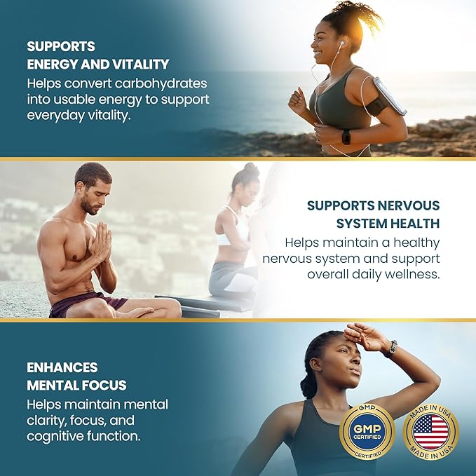 Vykee Nutrition Vitamin B1 (Thiamine) Capsules – Supports Energy Metabolism &amp Nervous System Health – Vegan Non-GMO Gluten-Free – 500 mg 120 Count