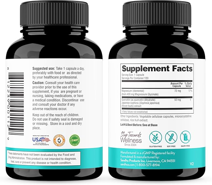 Sandhu's Zinc Quercetin &amp Magnesium Glycinate Complex with Quercetin Capsules | Supports Immune Muscle Health &amp Quality Sleep