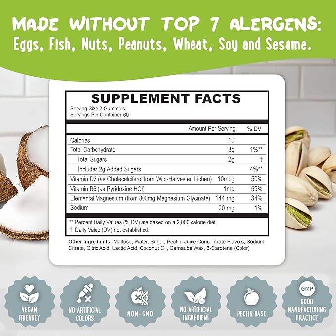 Center-Filled Magnesium Glycinate Gummies 400MG - High Absorption for Kids Teens &amp Adults - Supplement for Sleep Calm &amp Muscle Relaxation with B6 &amp D3 - Gluten Free &amp Vegan Friendly