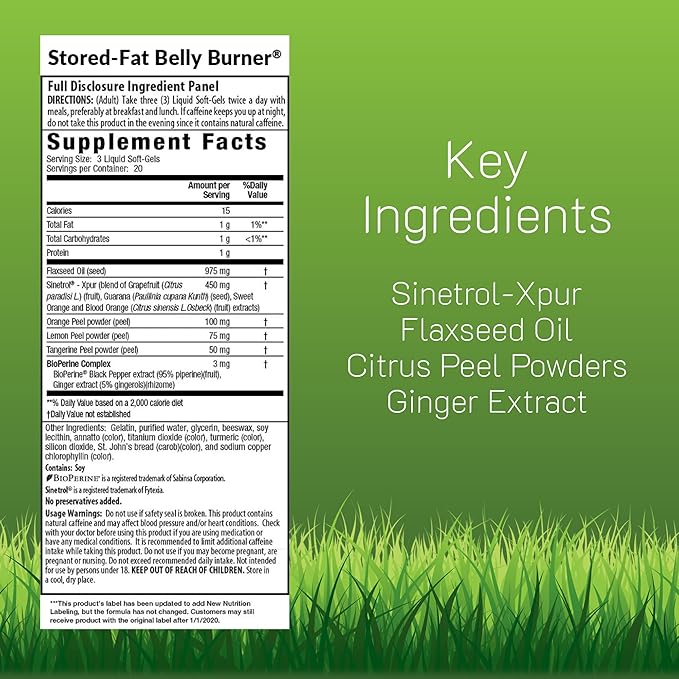 Irwin Naturals Stored-Fat Belly Burner with Sinetrol Grapefruit Sweet Orange &amp Blood Orange - Breakdown Stubborn Fat - 60 Liquid Softgels (Pack of 2)