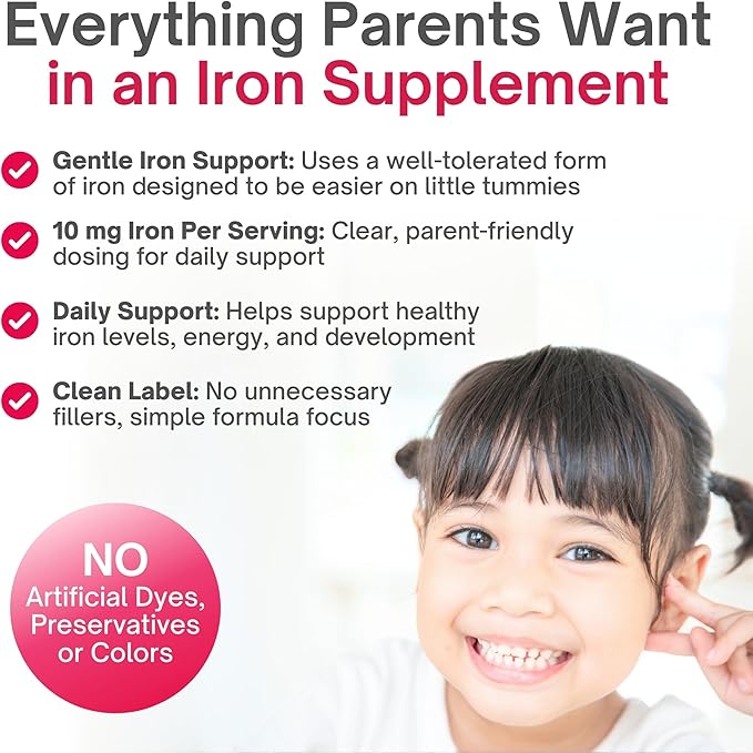 Safe+ Liquid Iron Supplement for Kids &amp Infants 10 mg/mL Carbonyl Iron Liquid Gentle on Stomach No Artificial Sweeteners or Dyes Great-Tasting Cherry Flavor 4 oz