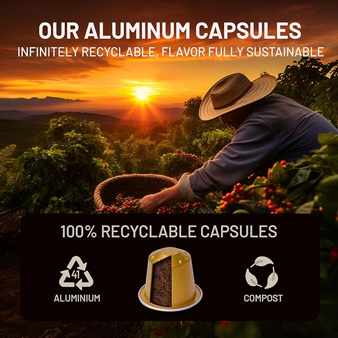ESPRESSORO 100 USDA Organic Espresso Pods - BIANCO Aluminum Capsule Compatible with Nespresso Original Lines Machines. Intensity 10 Premium Italian Expresso Coffee Capsules