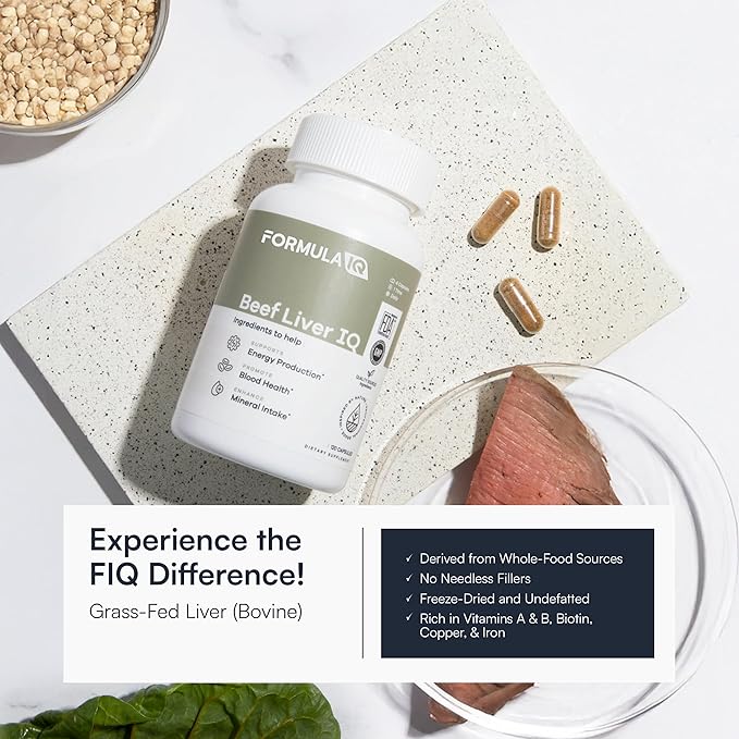Formula IQ - Beef Liver IQ - Beef Liver Capsules - Supports Energy Production - Natural Iron Copper Vitamin A &amp Vitamin B - High Absorption - 120 Capsules