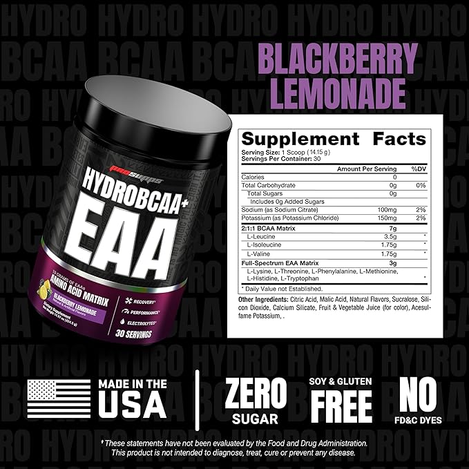 ProSupps HydroBCAA Essential Amino Acids Powder BlackBerry Lemonade - Workout Supplement with BCAA EAAs &amp Electrolytes for Hydration &amp Recovery - Stimulant-Free Soy &amp Gluten-Free - 30 S
