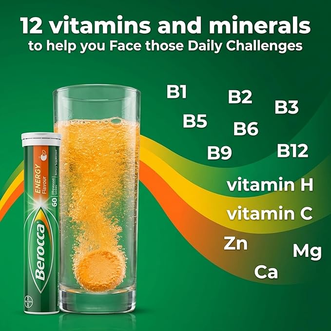 Berocca Energy Vitamin B &amp C Orange Flavour Effervescent Tablets 60 Pack