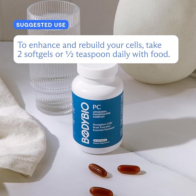 BodyBio PC - Phosphatidylcholine for Brain Health Mental Clarity Cognitive Function Cellular Repair &amp Healthy Aging Phospholipid Complex Supplement for Gentle Daily Detox