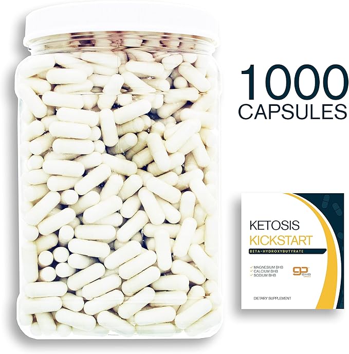 Ketosis Kickstart - 1000 CT beta-hydroxybutyrate Salts for Ketogenic Diet in a Clear Square Grip Jar