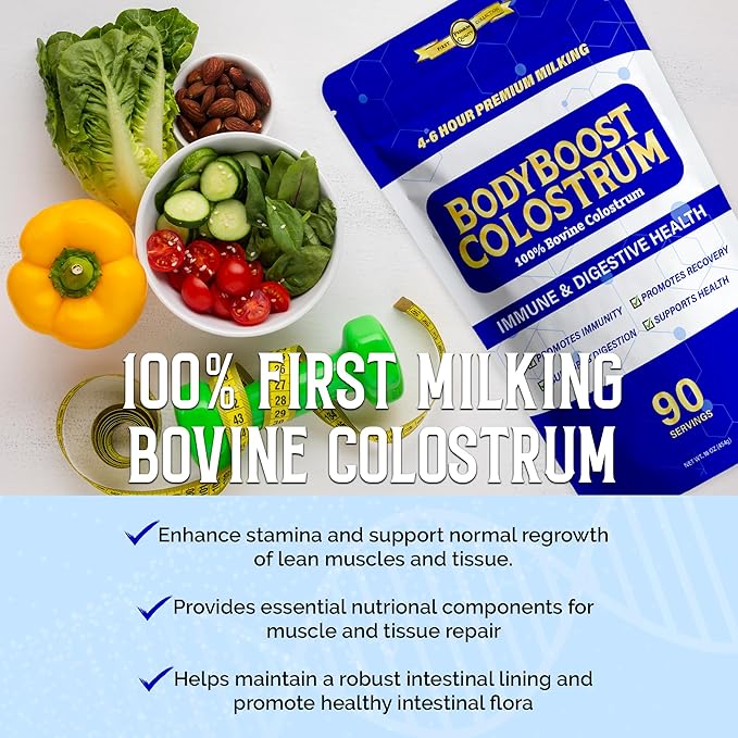 BodyBoost Premium Colostrum Whole 100% Bovine Colostrum Powder Immune Booster Supplement with Immunoglobulin &amp Lactoferrin Grass Fed Colostrum Powder Gut Health Diverse Intake16 oz