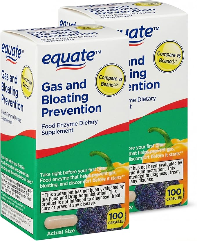 Gas Relief and Prevention Food Enzyme – 100 Capsules Anti Gas Supplement for Adults Gas Bloating Support for Men and Women Digestive Enzyme Capsules (Pack of 2)