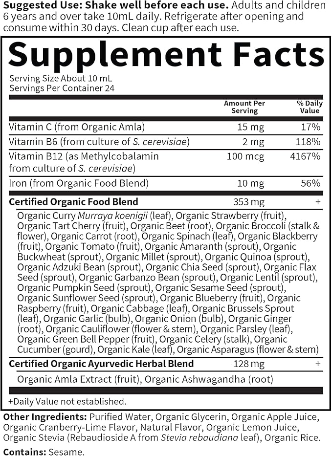 Garden of Life Organics Plant Iron &amp Organic Herbs - Organic Plant-Sourced Iron + Herbs (Cranberry-Lime Liquid) 8oz Liquid