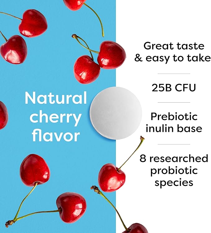 Klaire Labs SFI Health Ther-Biotic Kids Probiotic Chewables - Hypoallergenic Probiotics for Kids - 25 Billion CFU in Prebiotic Inulin - Cherry-Flavored (60 Chewable Tablets)