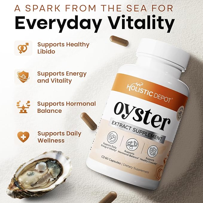 Pure Oyster Extract – Supports Energy Immunity Vitality &amp Hormone Balance for Men &amp Women | 60 Capsules | Made in USA