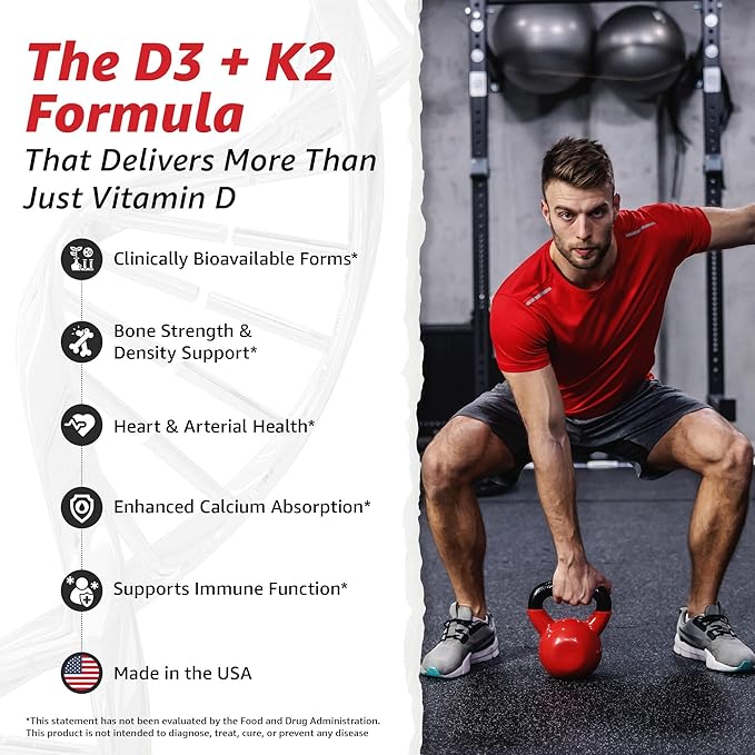 10X Health Vitamin D3 5000 IU &amp K2 MK7 - Menaquinone 7 High-Potency D3 K2 Vitamin Supplement for Bone Health Heart and Teeth - 125 mcg Vitamin D &amp 90 mcg Vitamin K2-60 Capsules