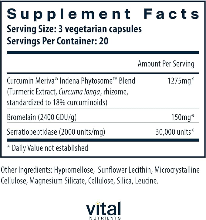 Vital Nutrients Phyto-Curcumin Plus Enzymes - Curcumin Supplements with Phytosome Extract - Support for Muscle Bone Liver and Heart Health* - Gluten Dairy Soy Free - 60 Capsules