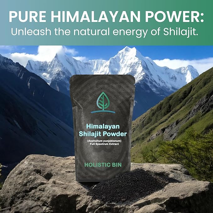 Holistic Bin Raw Himalayan Shilajit Powder - Shilajit Extract (Asphaltum Punjabianum) - No Fillers Rich in Fulvic Acid &amp Trace Minerals - Premium Supplement for Energy &amp Wellness - 25 Serving