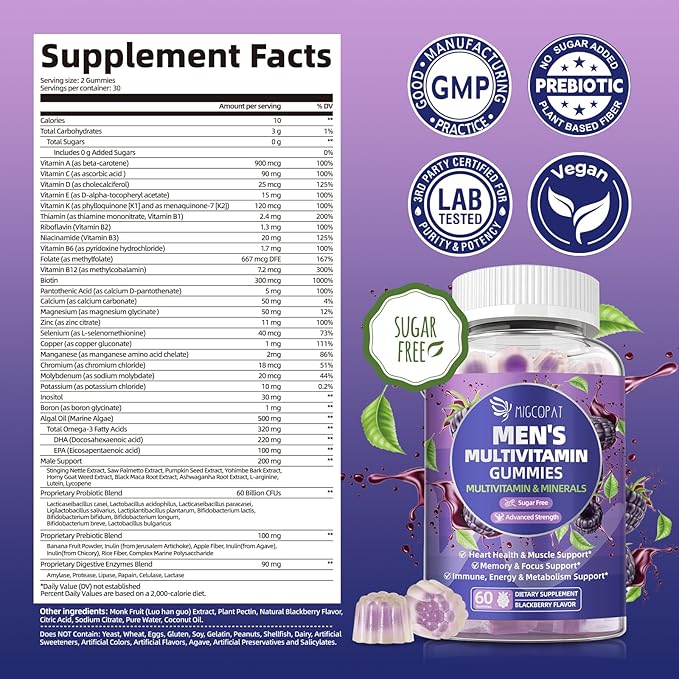 Men's Health Bundle: Fiber Gummies + Multivitamin Gummies for Digestive &amp Overall Wellness