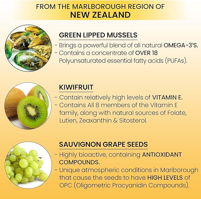 Omega 3 New Zealand Green Lipped Mussel Oil Soft Cap for Joint Support &amp Mobility Heart &amp Immune Support No Fishy Aftertaste 1-Pack 60Soft Capsules 2-Soft Cap Per Day 30 Day Supply