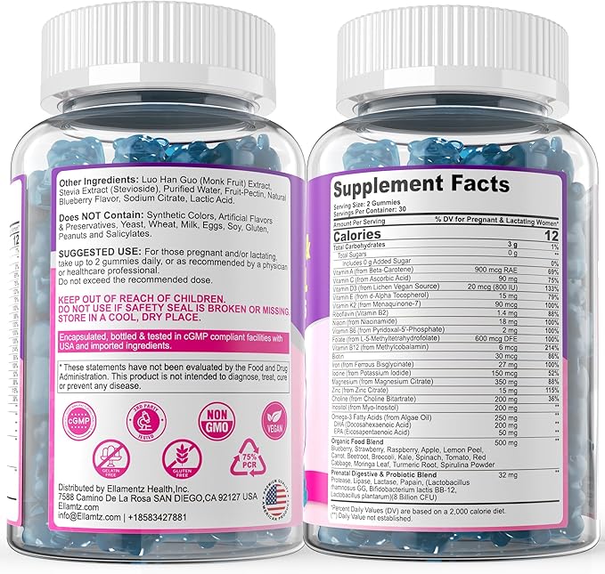 Prenatal Vitamins for Women with Methylfolate Vegan Omega-3 DHA Organic Food Blend Probiotics Iron Vitamin D3 B6 B12 Choline Sugar Free Multivitamin for Women During &amp Post Pregnancy 60 Ct